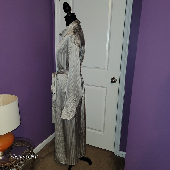 H & M Silver Striped Long Sleeve Button Down Dress Sz: L NWT - Picture 7 of 10